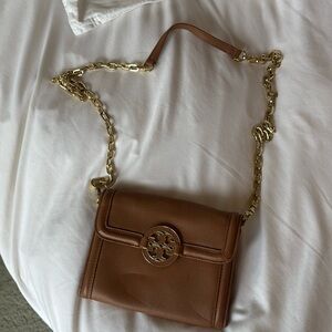 Tory Burch Brown Leather Shoulder Bag with Gold Chain
